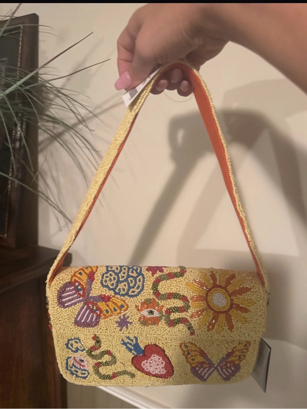 Beaded Yellow Butterfly & Sun Shoulder Bag